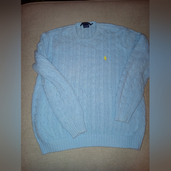 Vintage Ralph Lauren Light Blue Cable Knit Sweater, Size Large - Picture 2 of 2